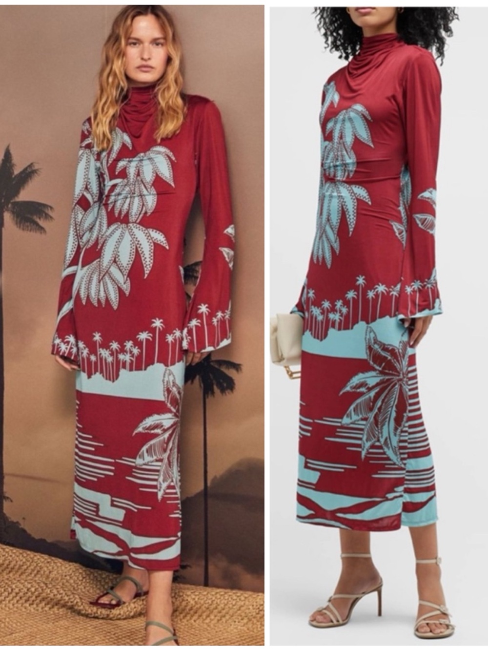 NWT Johanna Ortiz Dense Foliage-print Mock-neck Open-back Midi Dress 8